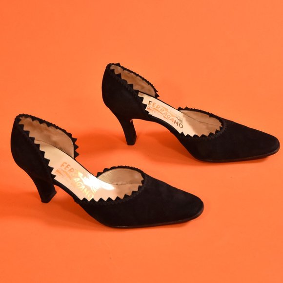 Salvatore Ferragamo Shoes - Salvatore Ferragamo Black Suede Square Toe Heel